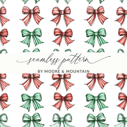 Christmas Bows Digital Paper, Red and Green Bow Pattern, Holiday Seamless Pattern, Festive Background, Scrapbooking Paper, Digital Download - Moore and Mountain