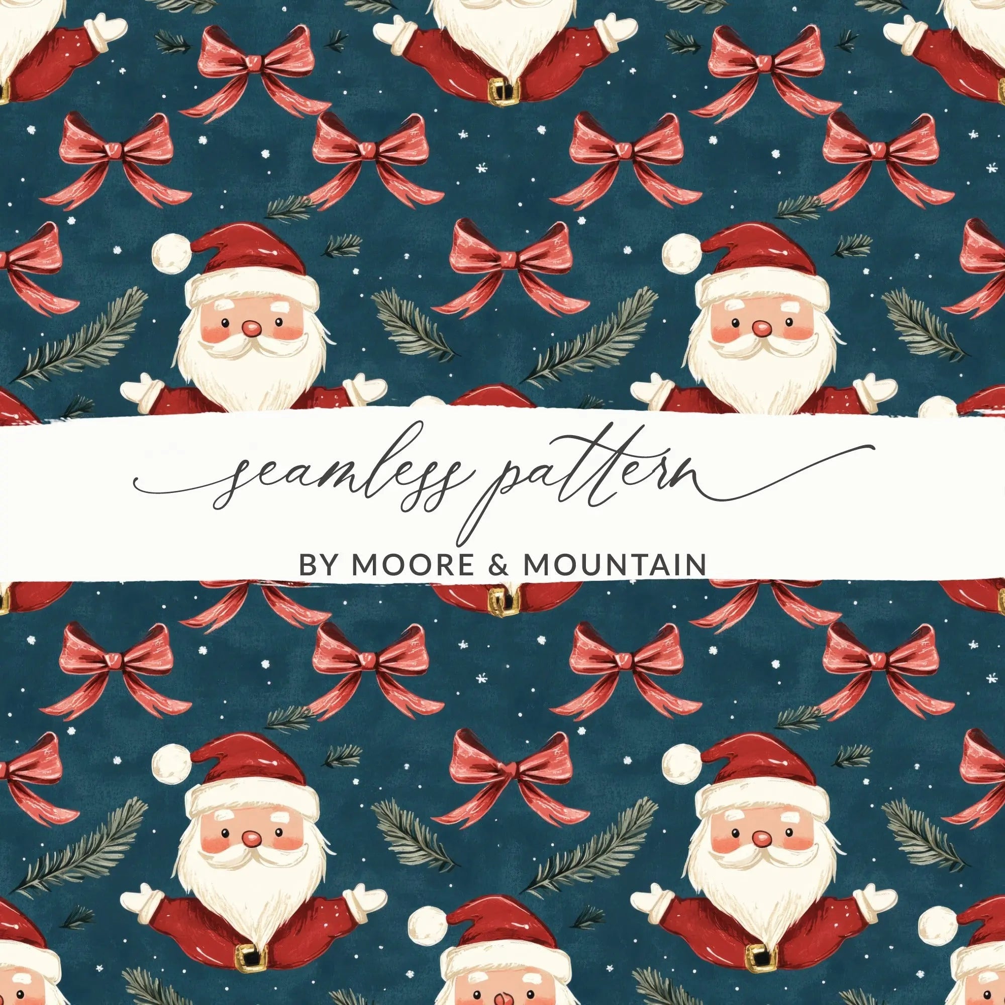 Santa Digital Seamless Pattern, Christmas Digital Paper, Holiday Fabric Design, Winter Background, Festive Print, Santa Repeat Pattern - Moore and Mountain