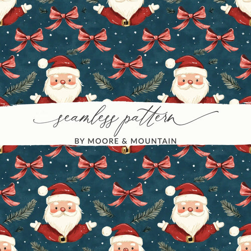 Santa Digital Seamless Pattern, Christmas Digital Paper, Holiday Fabric Design, Winter Background, Festive Print, Santa Repeat Pattern - Moore and Mountain