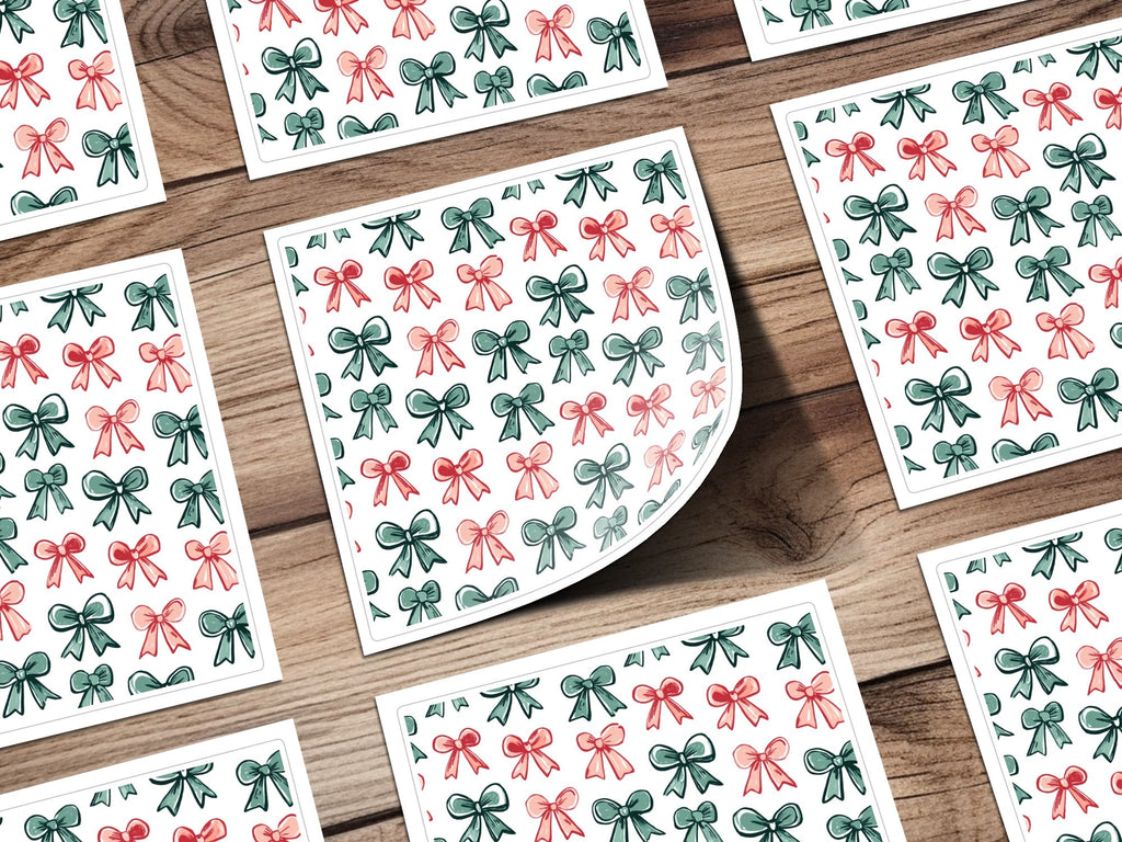 Bows Digital Paper, Seamless Pattern, Christmas Holiday Bows Fabric Design, Pink, Green Bows, Scrapbooking Paper, Digital Download, for - Moore and Mountain