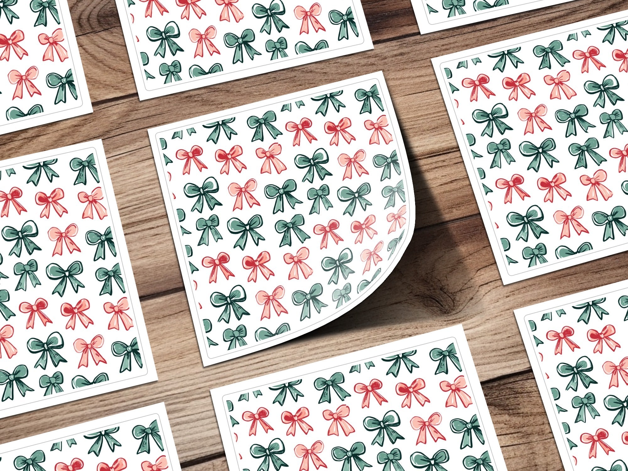 Bows Digital Paper, Seamless Pattern, Christmas Holiday Bows Fabric Design, Pink, Green Bows, Scrapbooking Paper, Digital Download, for - Moore and Mountain