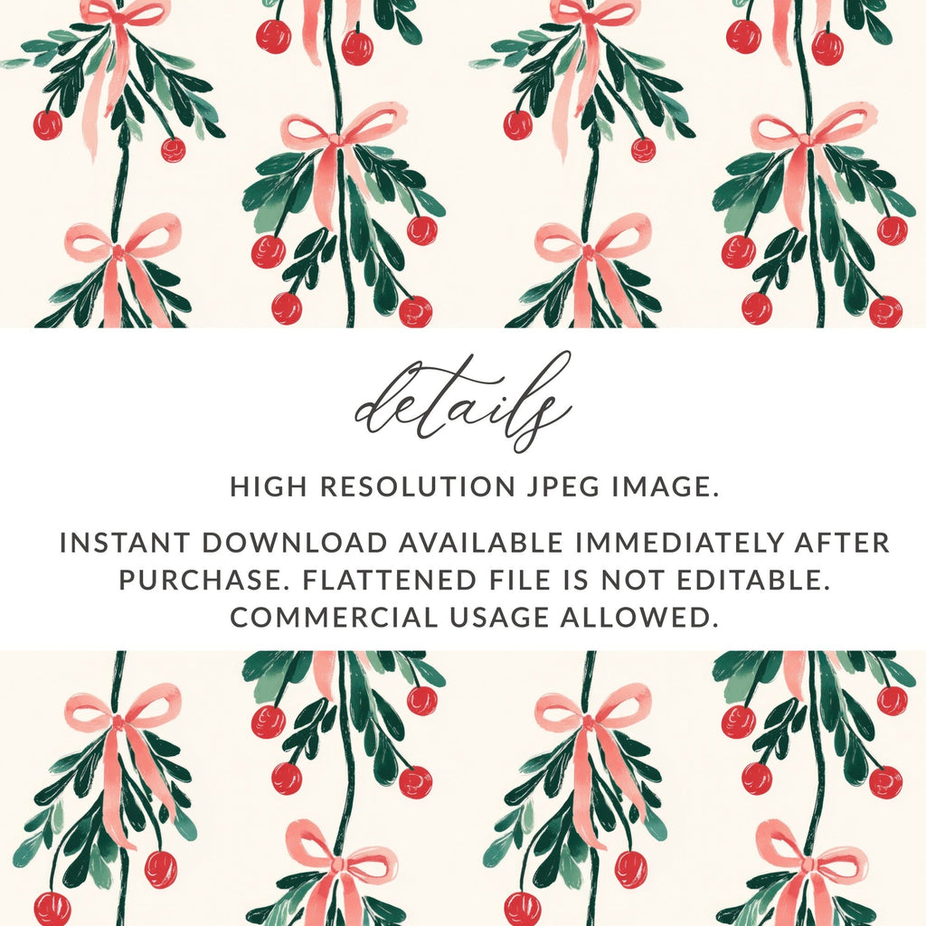 Mistletoe Digital Paper, Christmas Seamless Pattern, Festive Print, Winter Holiday Design, Printable Digital Download, Digital File - Moore and Mountain