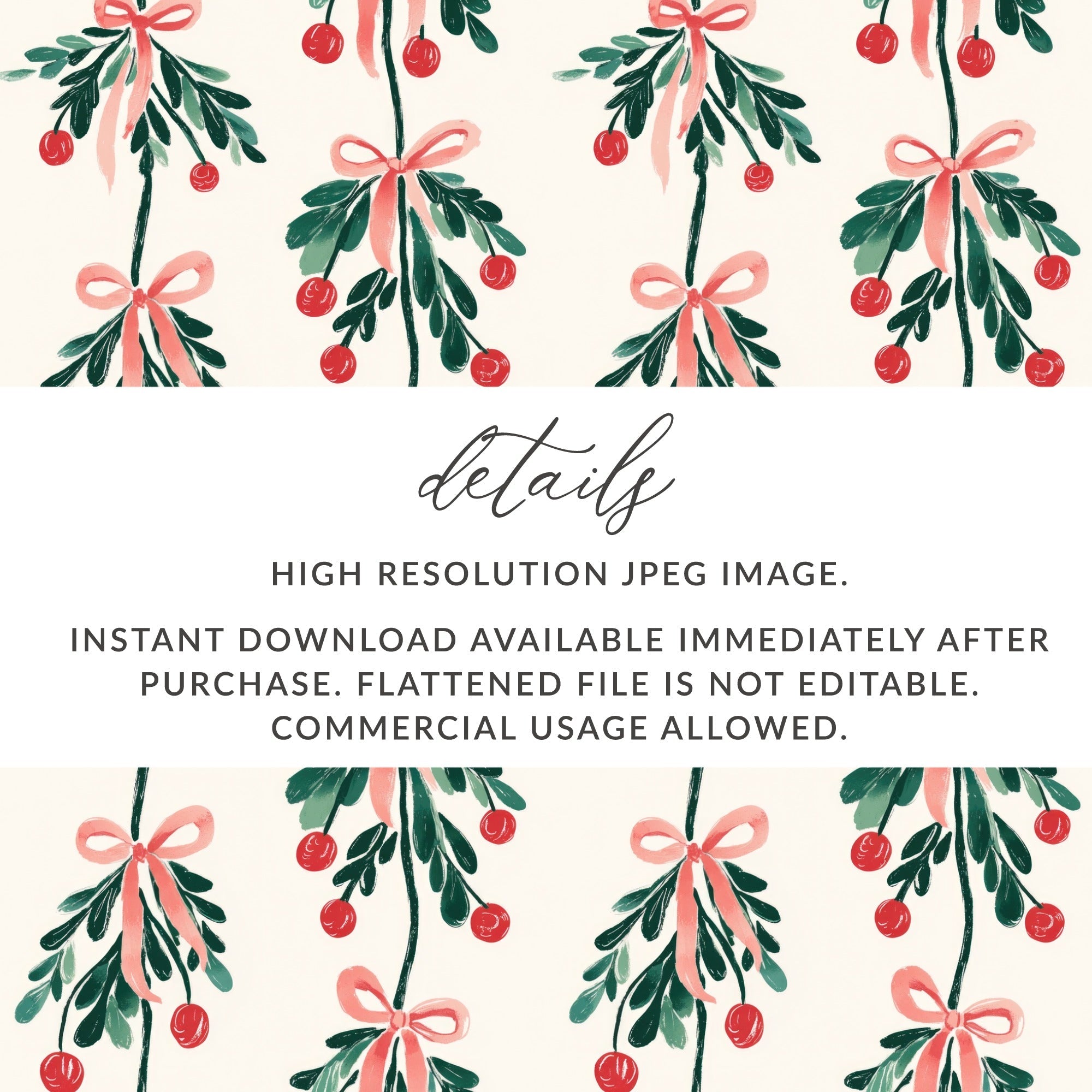 Mistletoe Digital Paper, Christmas Seamless Pattern, Festive Print, Winter Holiday Design, Printable Digital Download, Digital File - Moore and Mountain