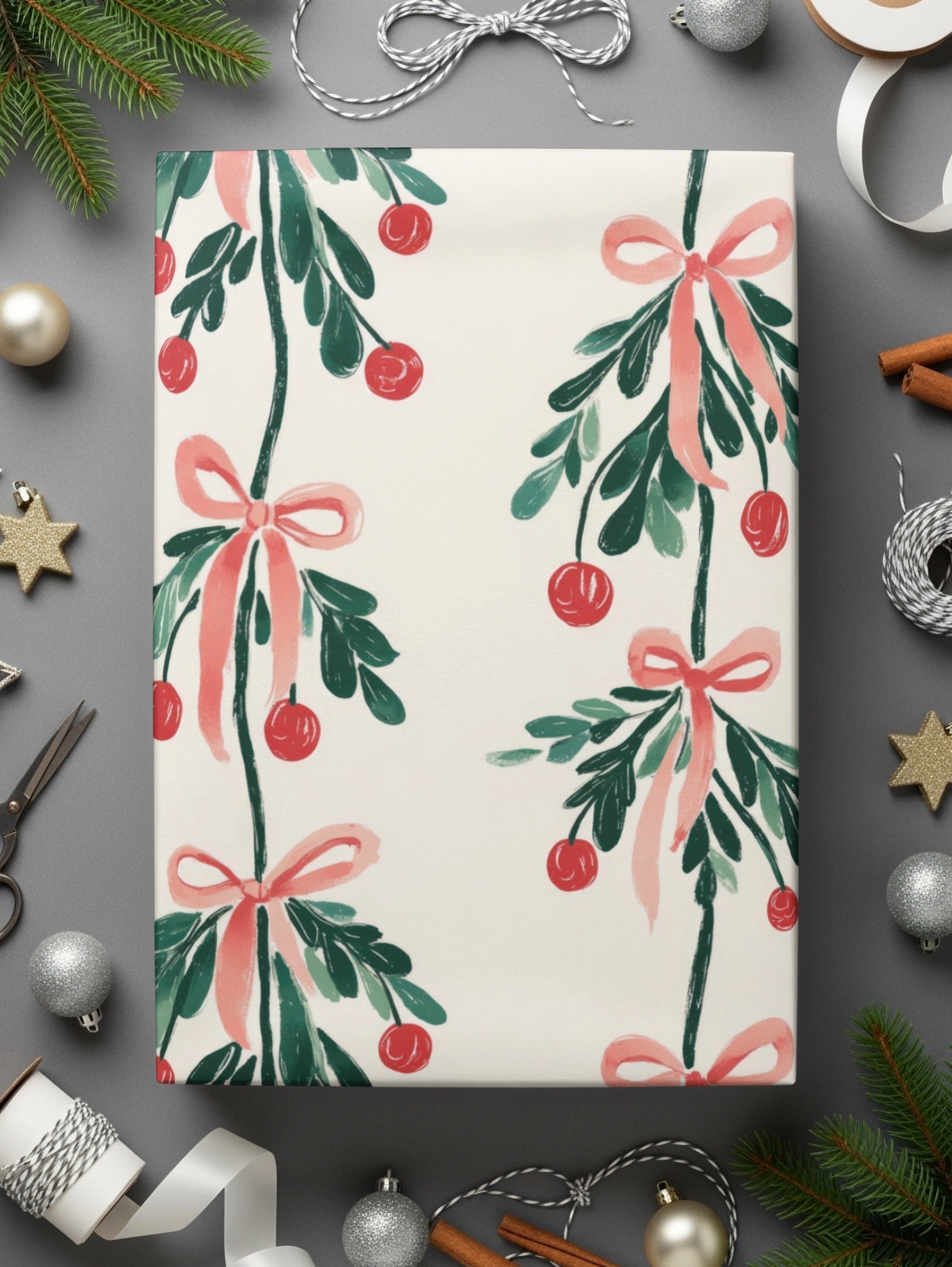 Mistletoe Digital Paper, Christmas Seamless Pattern, Festive Print, Winter Holiday Design, Printable Digital Download, Digital File - Moore and Mountain
