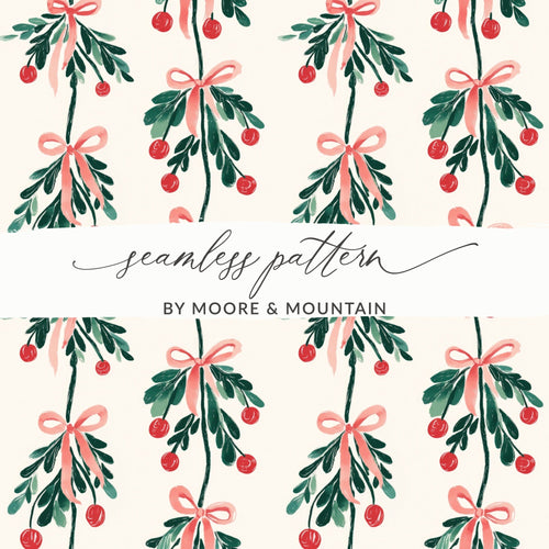 Mistletoe Digital Paper, Christmas Seamless Pattern, Festive Print, Winter Holiday Design, Printable Digital Download, Digital File - Moore and Mountain