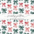 Bows Digital Paper, Seamless Pattern, Christmas Holiday Bows Fabric Design, Pink, Green Bows, Scrapbooking Paper, Digital Download, for - Moore and Mountain