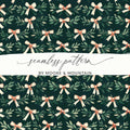 Bows and Leaves Seamless Digital Paper, Christmas Holiday Pattern, Festive Repeat Pattern, Scrapbooking Fabric Design, Digital Download - Moore and Mountain
