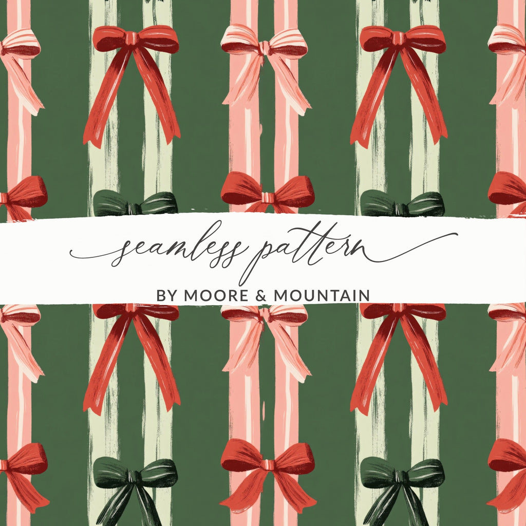 Bow Digital Paper, Holiday Pattern, Christmas Seamless Pattern, Digital Download, Fabric Design, Scrapbooking Paper, Festive Design - Moore and Mountain