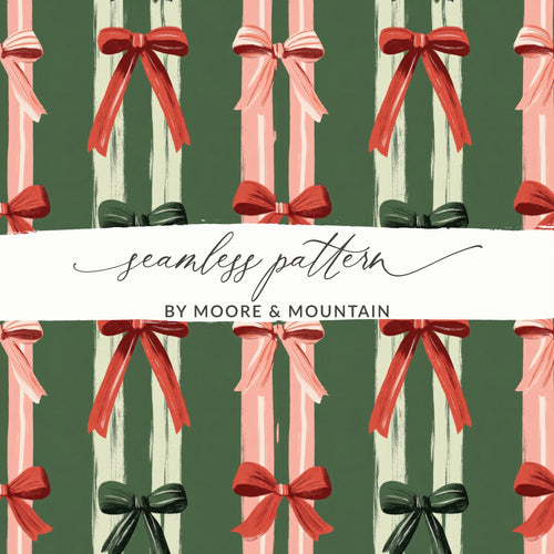 Bow Digital Paper, Holiday Pattern, Christmas Seamless Pattern, Digital Download, Fabric Design, Scrapbooking Paper, Festive Design - Moore and Mountain
