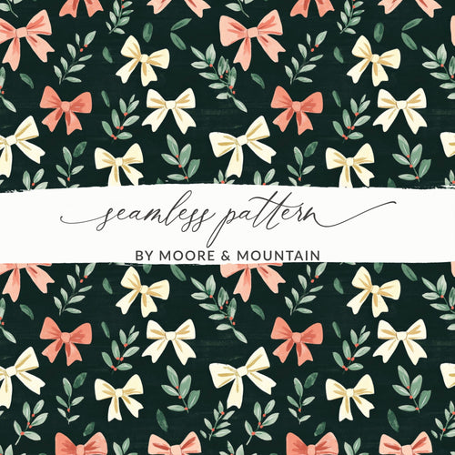 Bows and Berries Digital Seamless Pattern, Holiday Paper Digital Download, Christmas Fabric Design, Scrapbook Paper Digital File 12x12 - Moore and Mountain