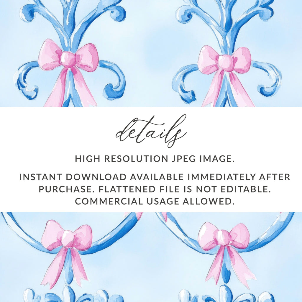 Boy Baby Shower Blue Bows Trellis Seamless Digital - Moore and Mountain