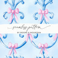 Boy Baby Shower Blue Bows Trellis Seamless Digital - Moore and Mountain