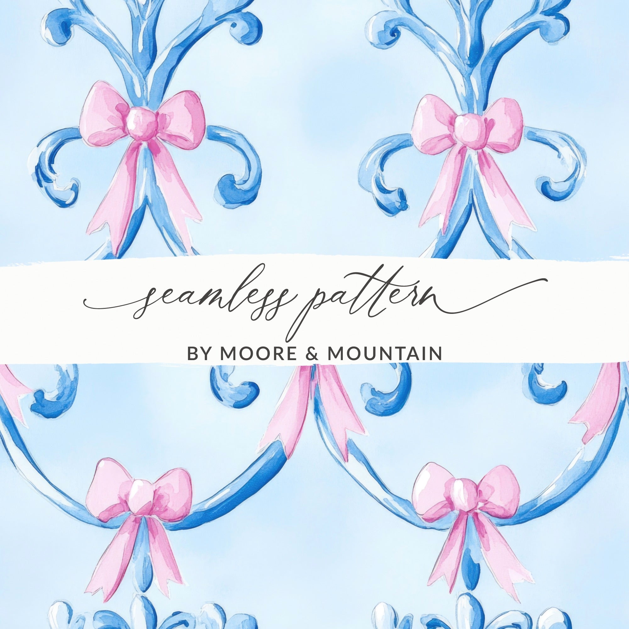 Boy Baby Shower Blue Bows Trellis Seamless Digital - Moore and Mountain