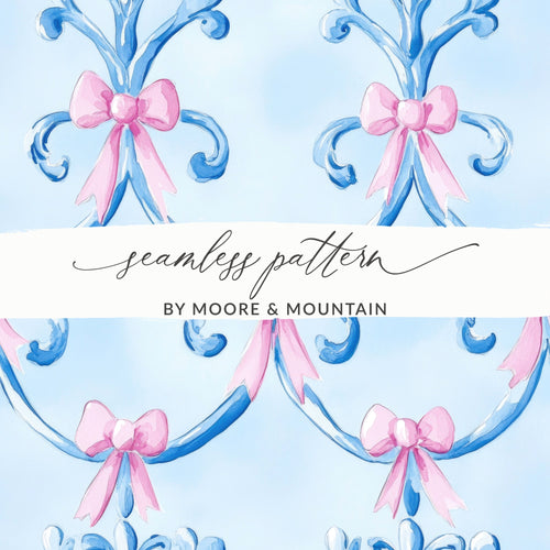Boy Baby Shower Blue Bows Trellis Seamless Digital - Moore and Mountain