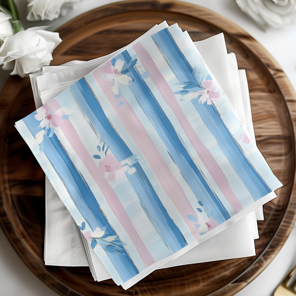 Boy Baby Shower Pink Blue Stripe Floral Digital - Moore and Mountain
