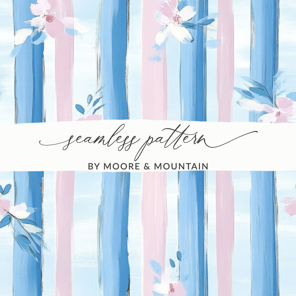 Boy Baby Shower Pink Blue Stripe Floral Digital - Moore and Mountain