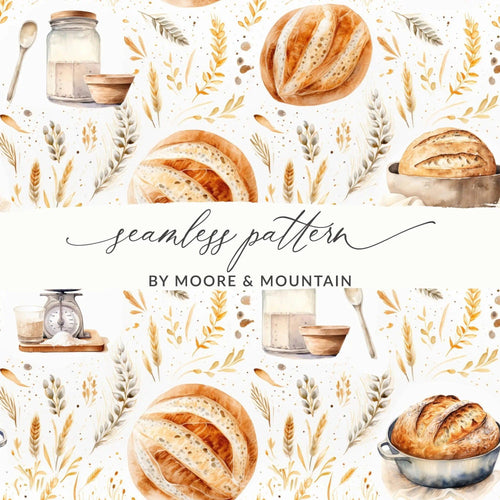 Bread Making Digital Paper, Watercolor Baking Seamless Pattern, Kitchen Digital Background, Food Texture, Digital Download, JPEG Files - Moore and Mountain