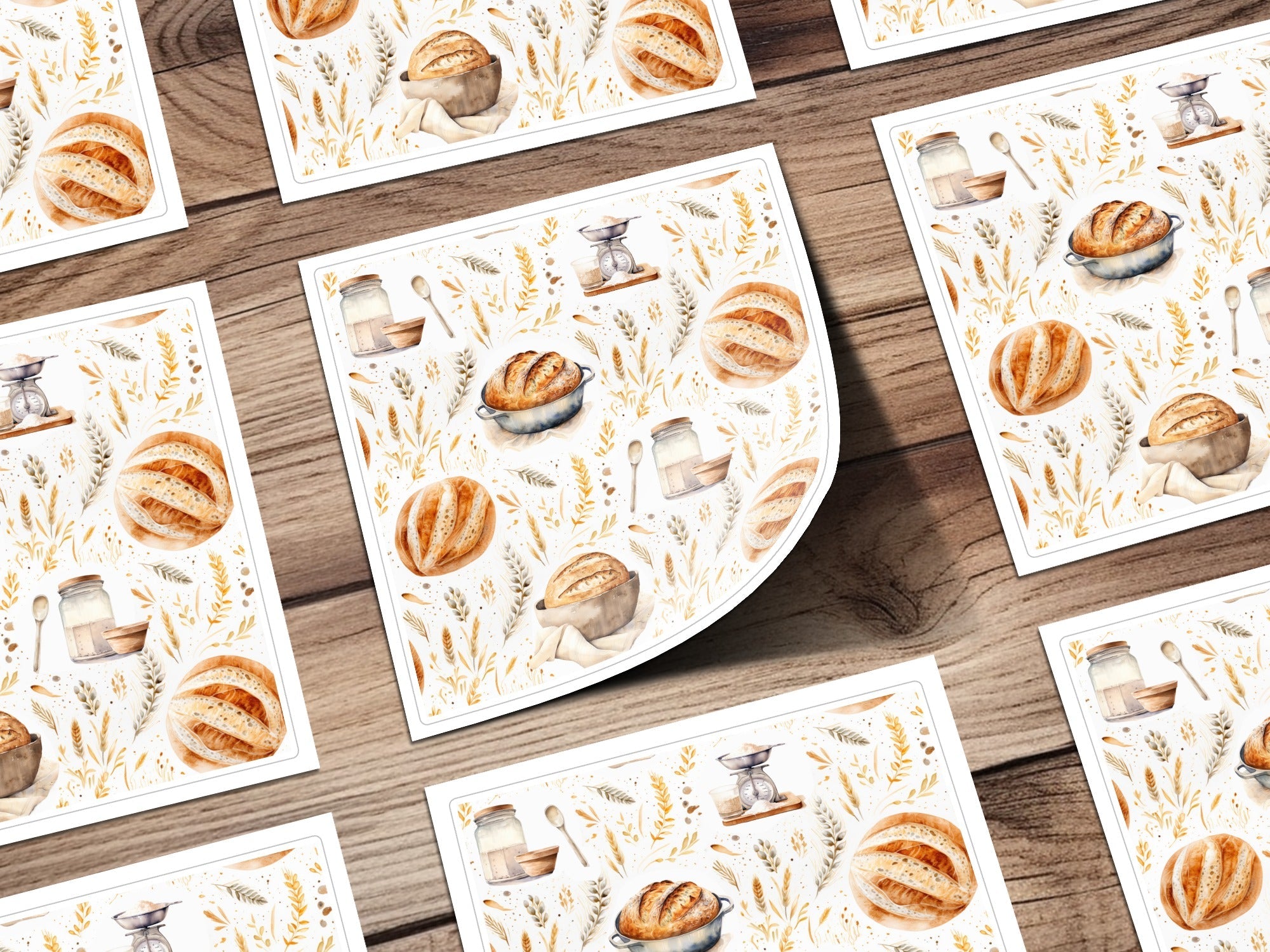 Bread Watercolor Pattern, Baking Seamless File, Kitchen Digital Paper, Wheat Digital Download, Food Repeat Pattern, Scrapbook Paper - Moore and Mountain