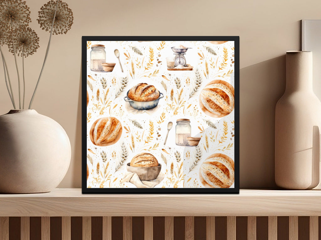 Bread Watercolor Pattern, Baking Seamless File, Kitchen Digital Paper, Wheat Digital Download, Food Repeat Pattern, Scrapbook Paper - Moore and Mountain