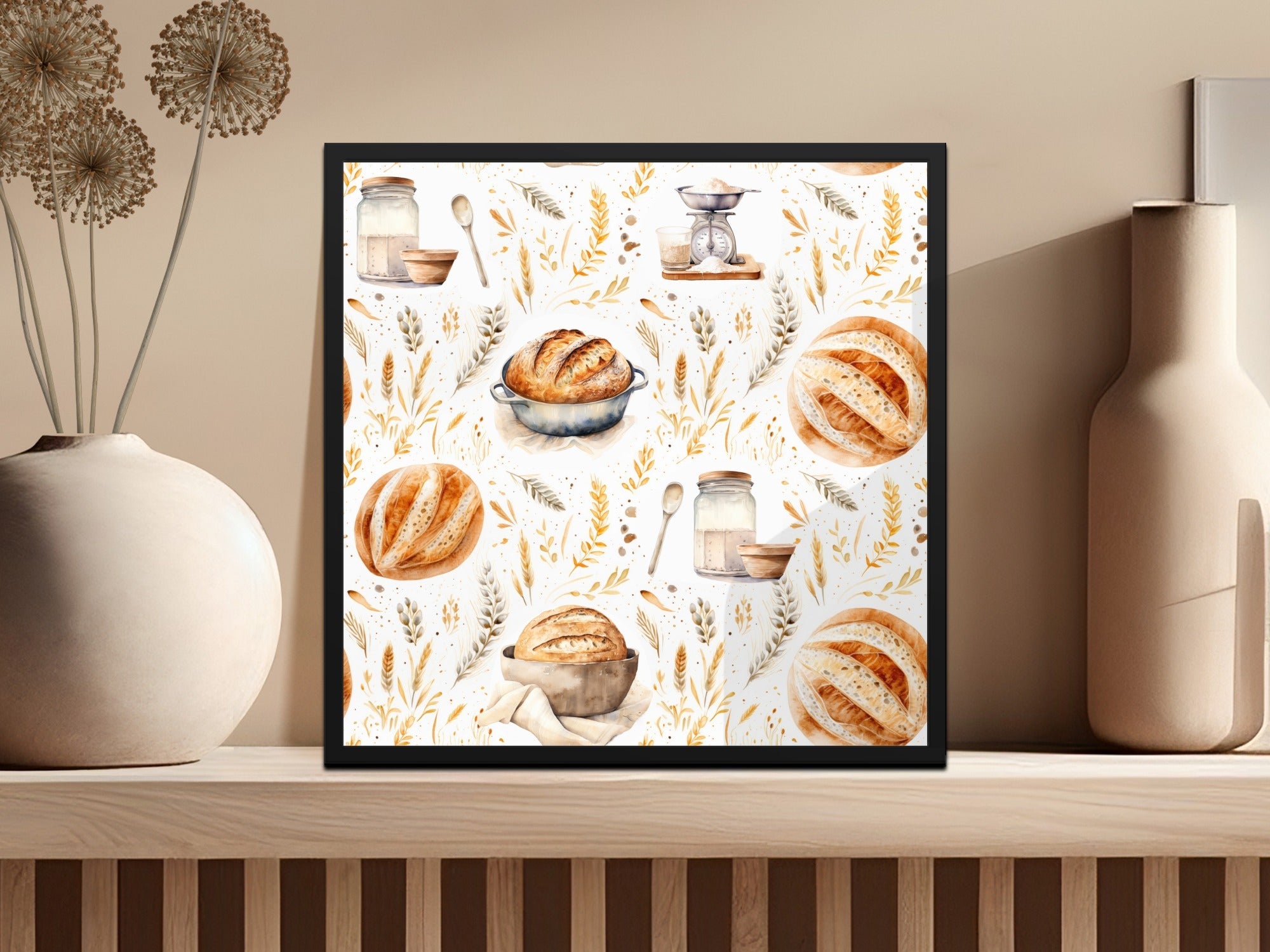 Bread Watercolor Pattern, Baking Seamless File, Kitchen Digital Paper, Wheat Digital Download, Food Repeat Pattern, Scrapbook Paper - Moore and Mountain