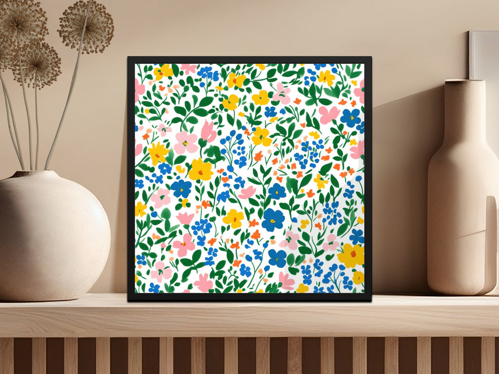 Vibrant Colorful Floral Pattern Wall Art Print Decor