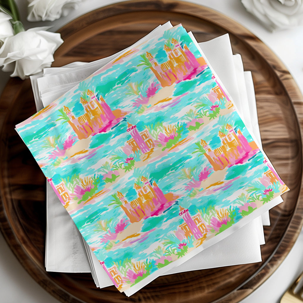 Colorful Castle and Beach Themed Napkin Product