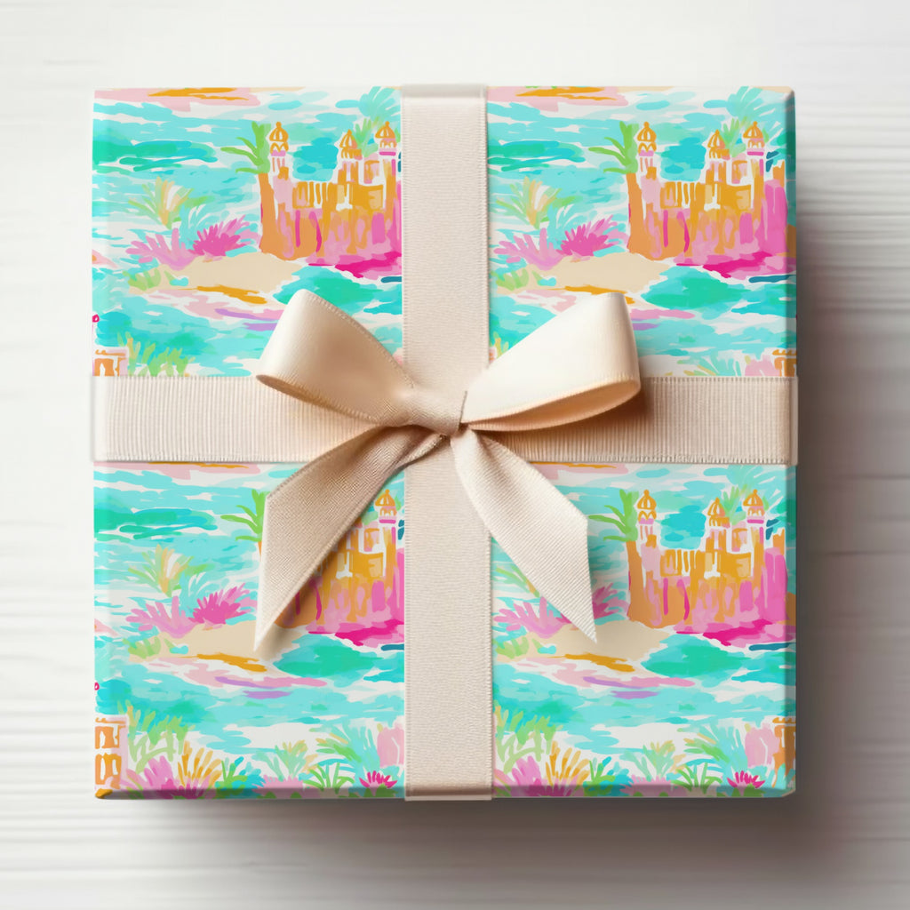 Bright and Colorful Castle Themed Wrapped Gift Box