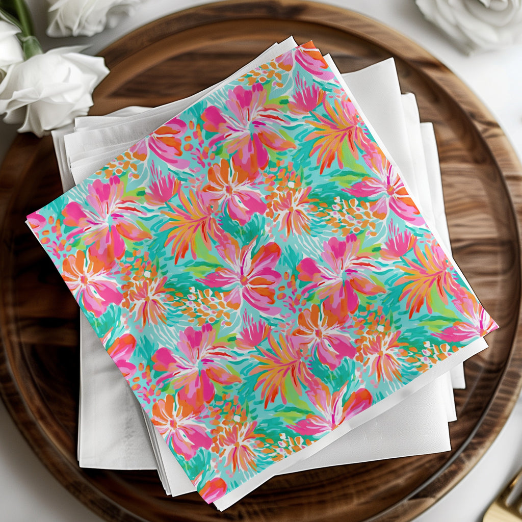 Vibrant Tropical Floral Pattern Napkin Set Party Decor