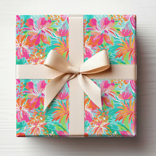 Vibrant Floral Gift Wrap with Elegant Ribbon