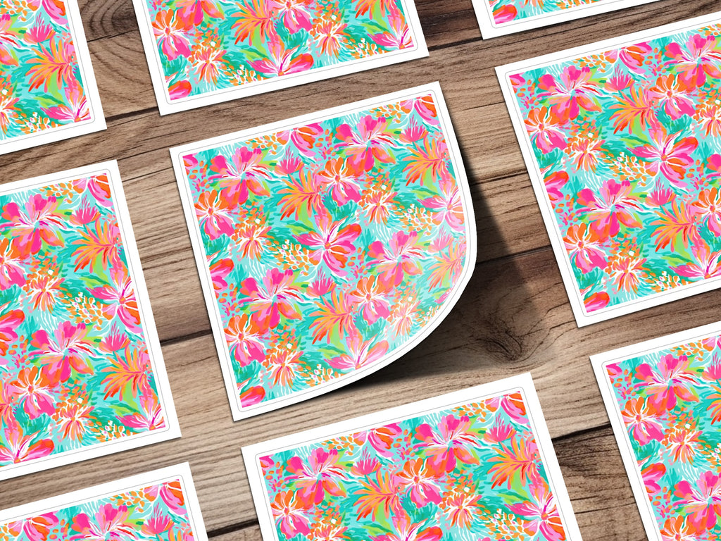 Vibrant Tropical Floral Pattern Square Art Prints