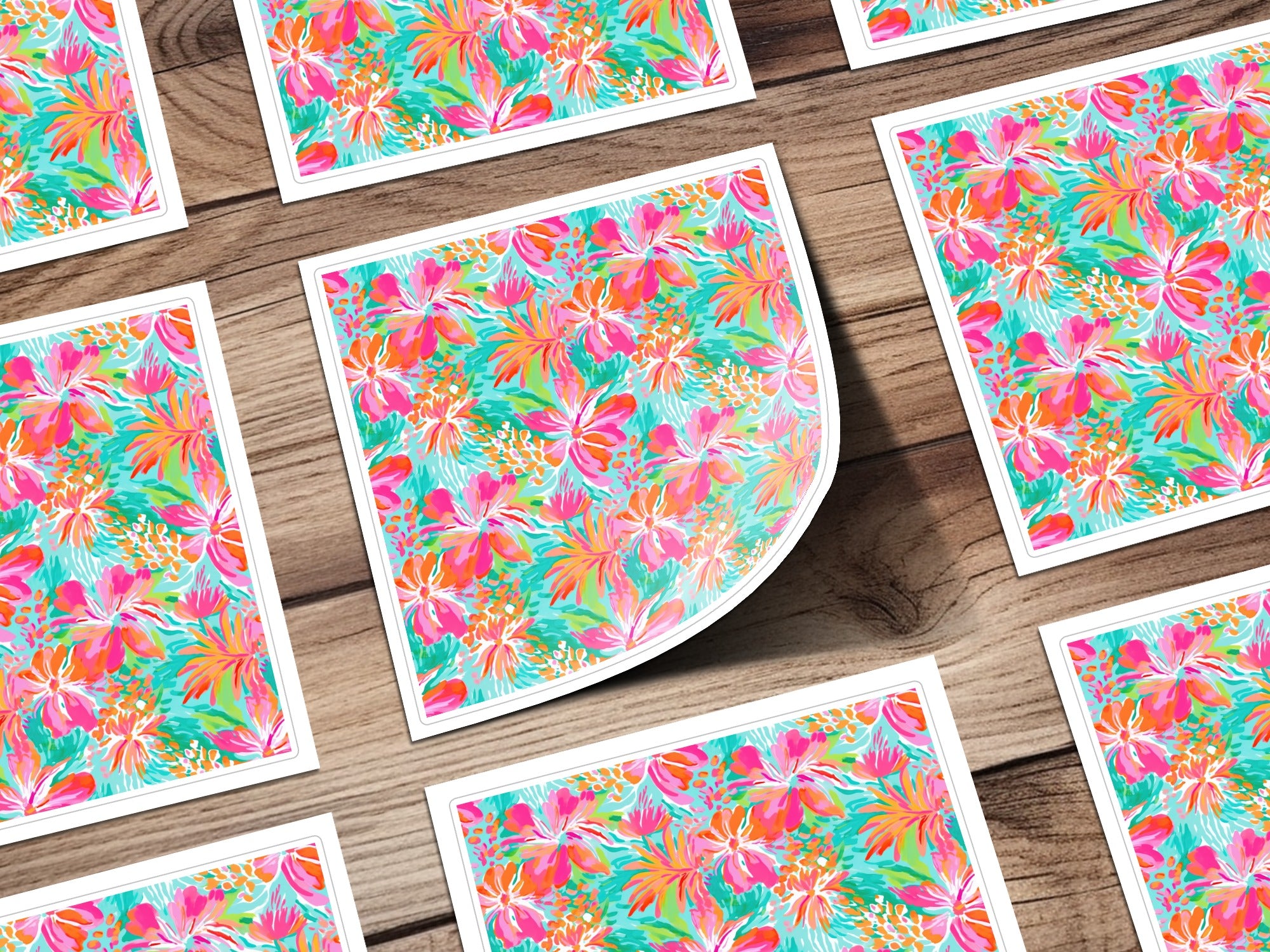 Vibrant Tropical Floral Pattern Square Art Prints