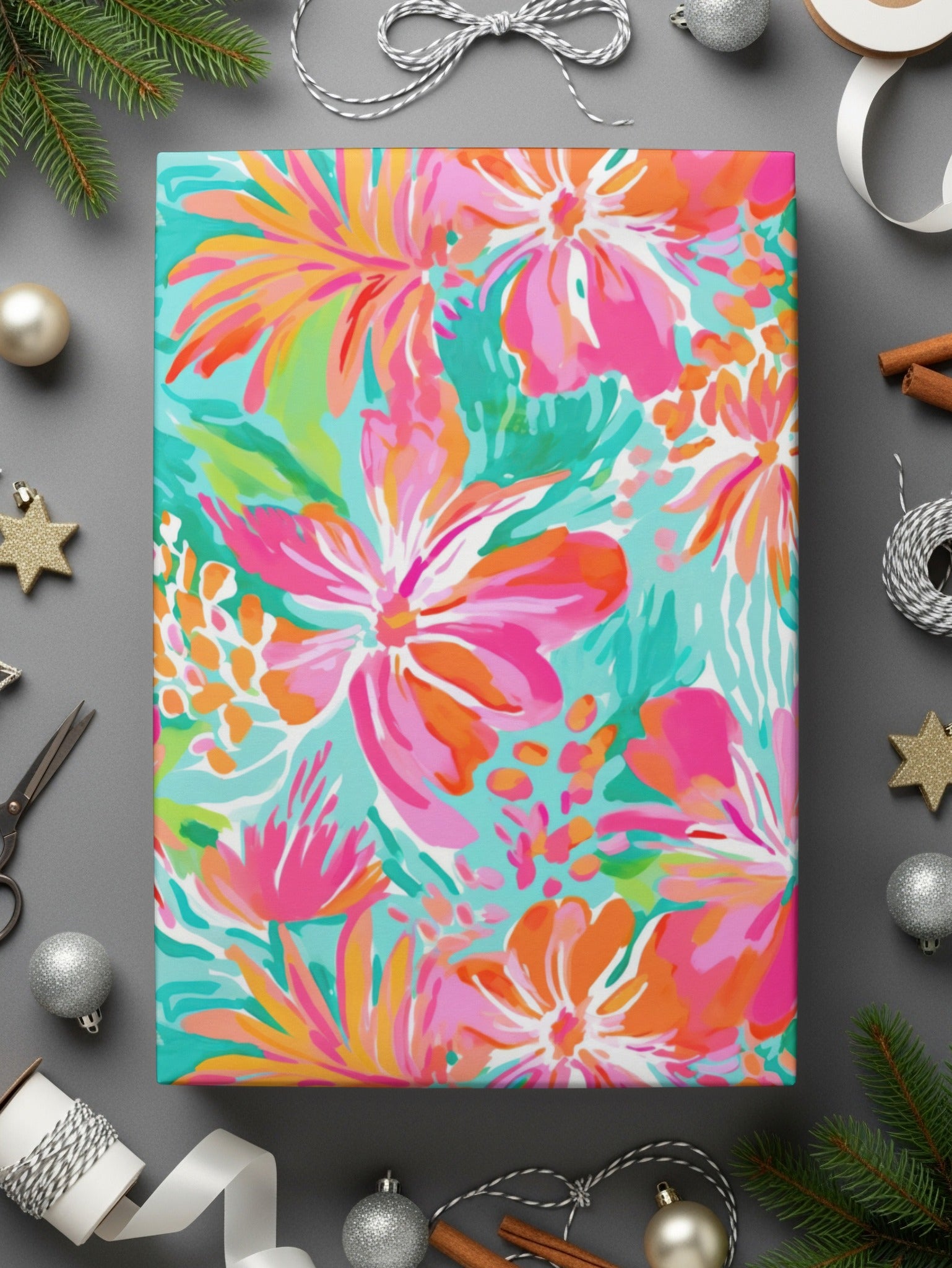 Vibrant Floral Patterned Gift Wrap Paper Sheet