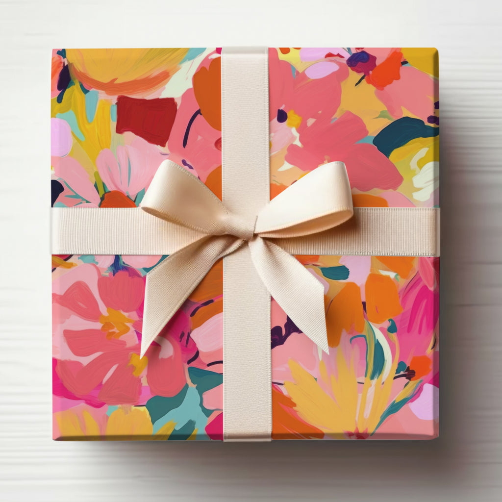 Vibrant Floral Gift Box with Cream Ribbon Premium Decor