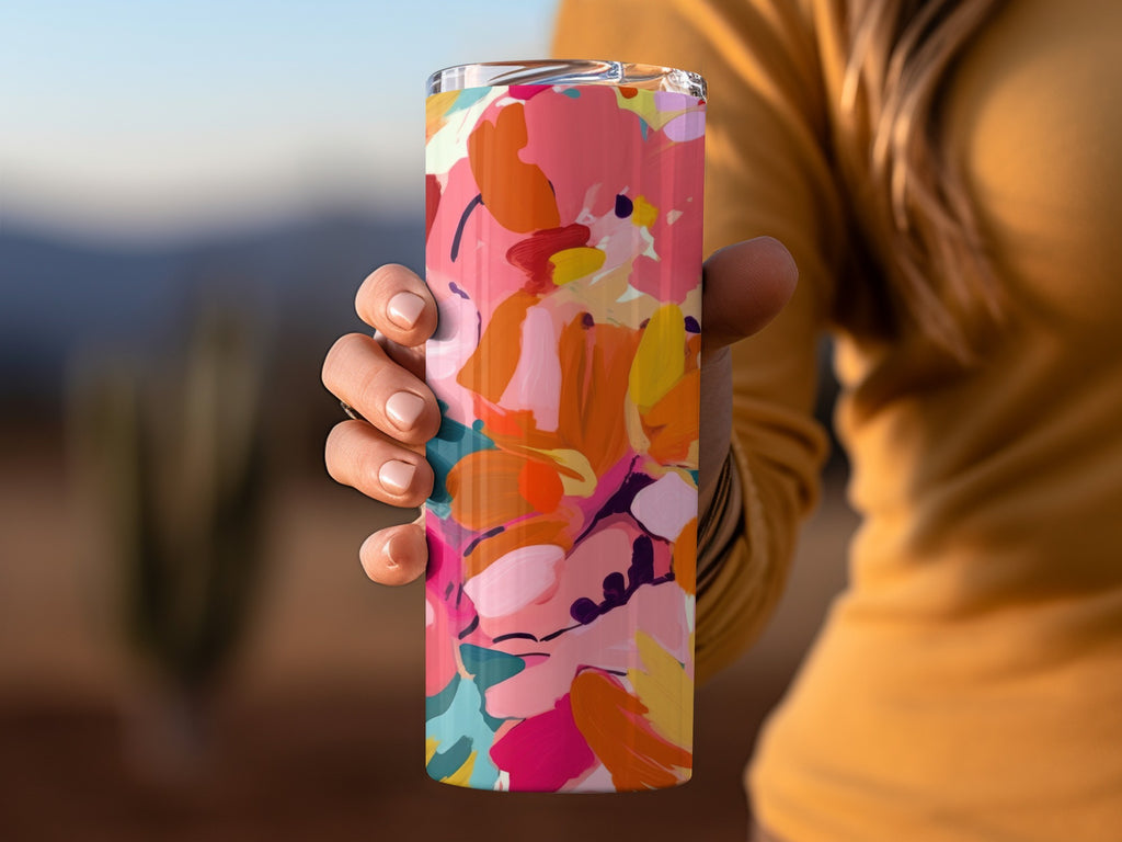 Colorful Floral Insulated Travel Tumbler with Lid