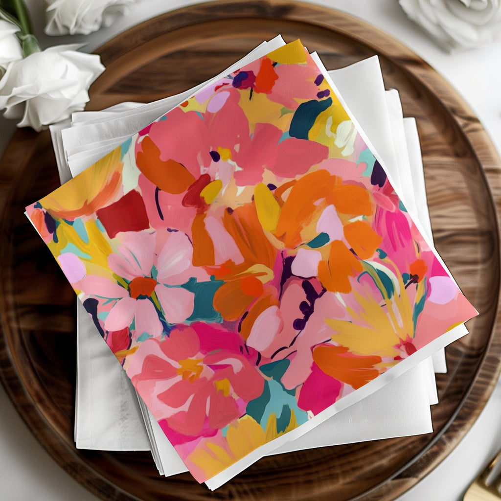 Bright Abstract Floral Multicolor Art Print Napkin Set