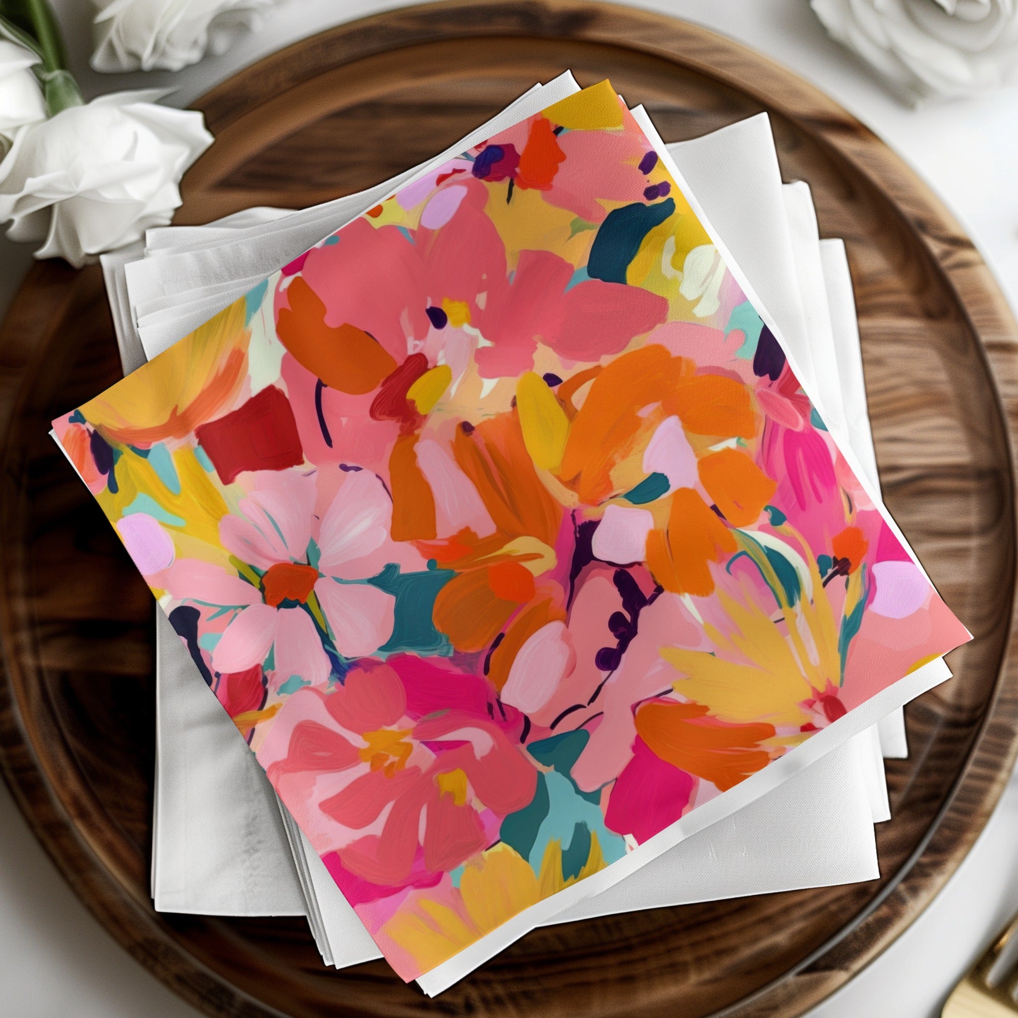 Bright Abstract Floral Multicolor Art Print Napkin Set