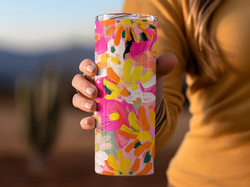 Vibrant Floral Design Travel Tumbler for Hot and Cold Beverages
