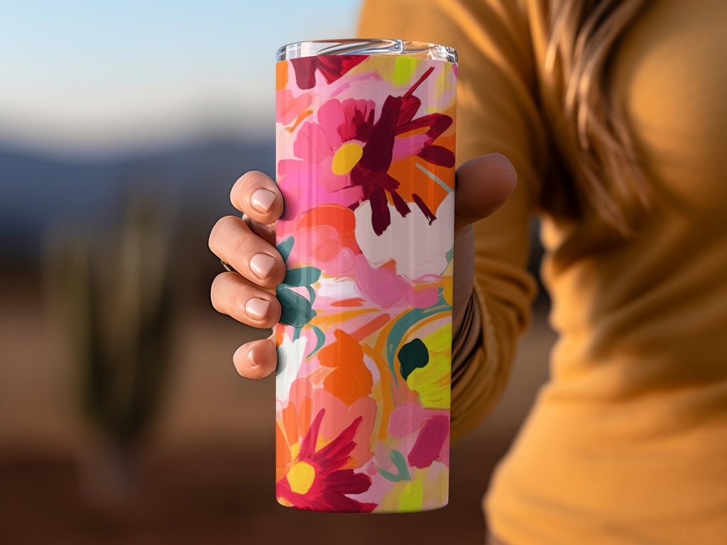 Colorful Floral Insulated Tumbler Travel Mug Cup
