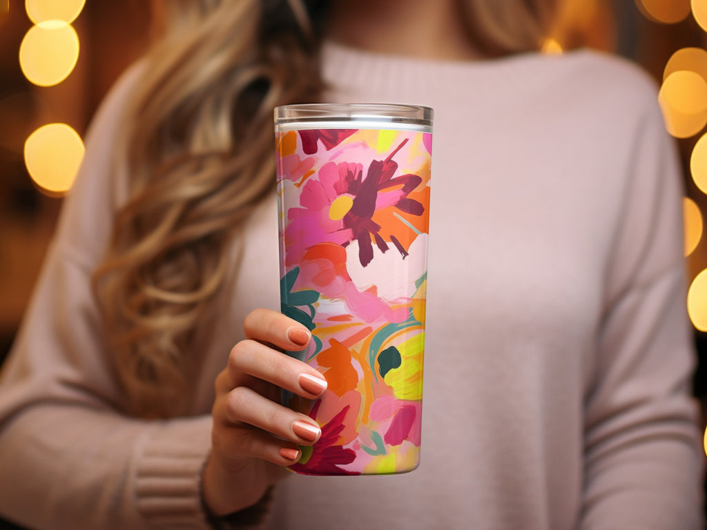 Bright Floral Pattern Insulated Tumbler Travel Mug