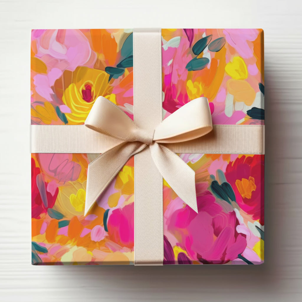 Vibrant Floral Pattern Gift Box With Bow Decor