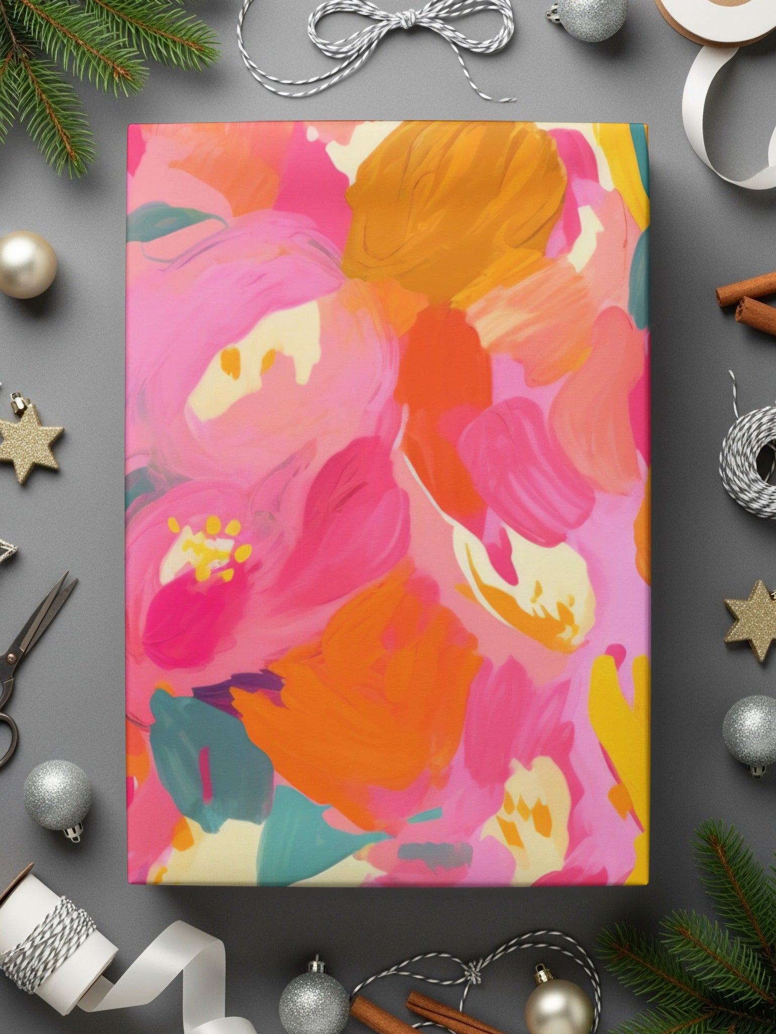 Vibrant Abstract Floral Art Gift Wrap Design For Sale