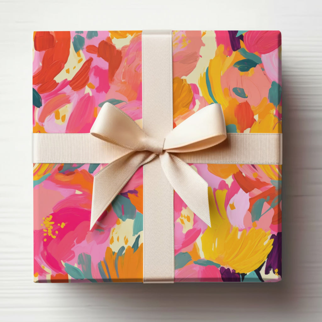 Vibrant Abstract Floral Gift Box with Elegant Bow Design