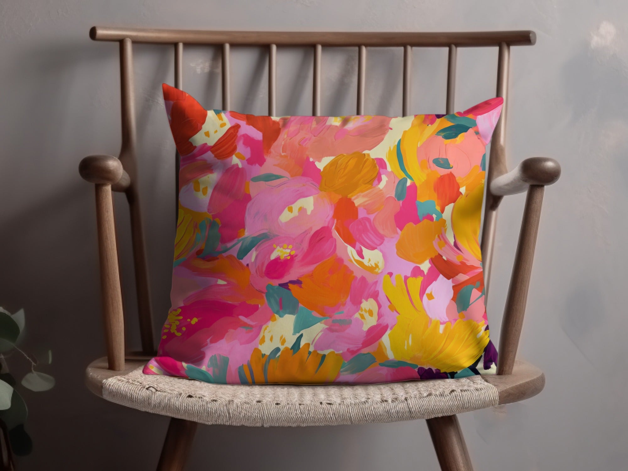 Colorful Abstract Floral Design Throw Pillow