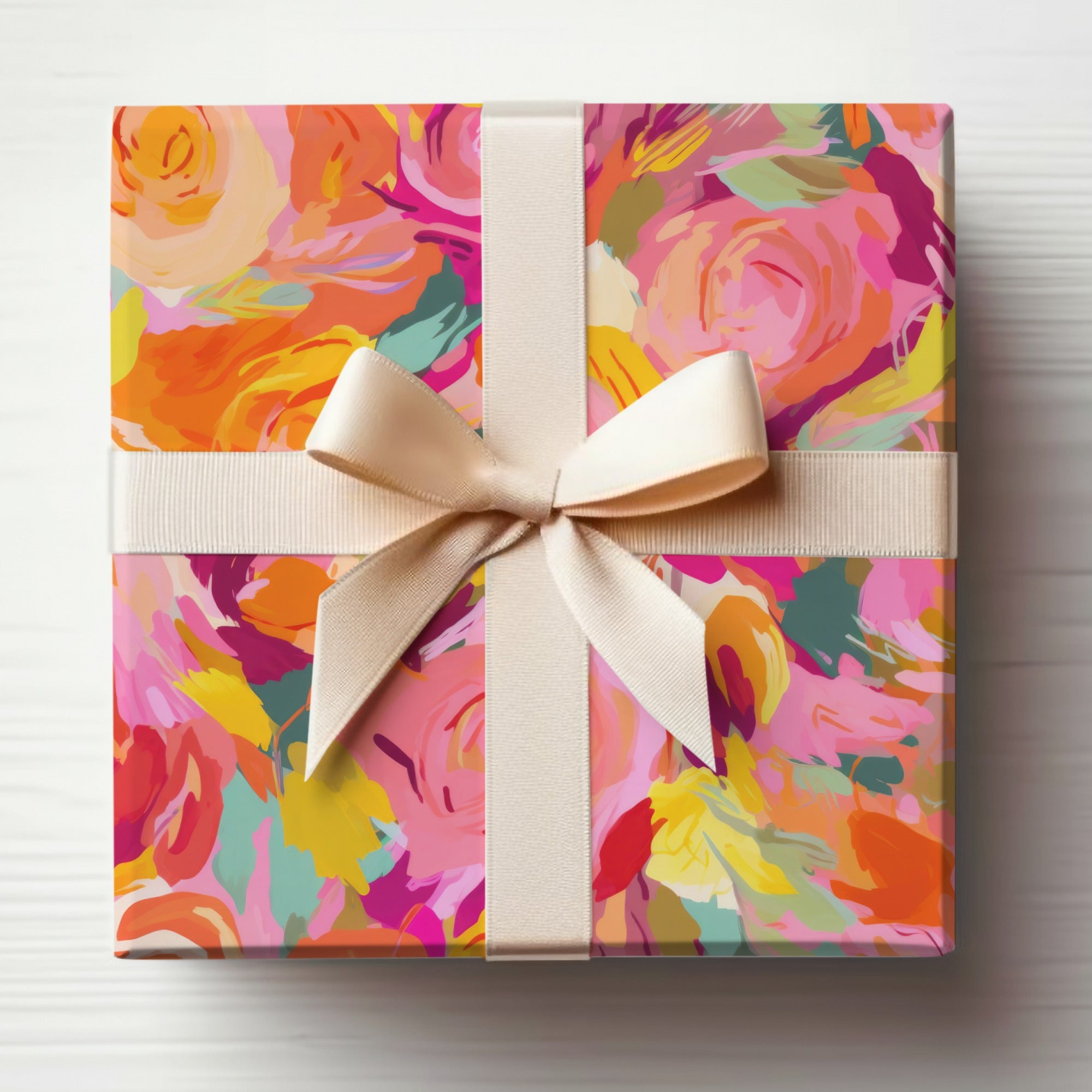 Floral Gift Box with Cream Ribbon for Special Occasions