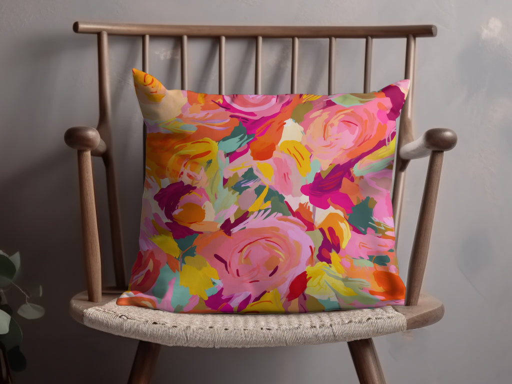 Vibrant Floral Throw Pillow with Abstract Flower Design
