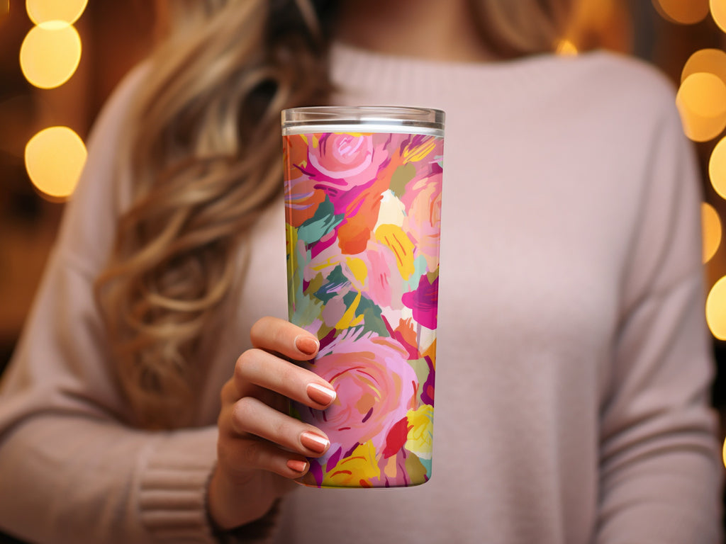 Colorful Flower Pattern Insulated Travel Tumbler Cup