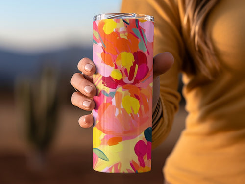 Colorful Floral Pattern Travel Tumbler with Lid