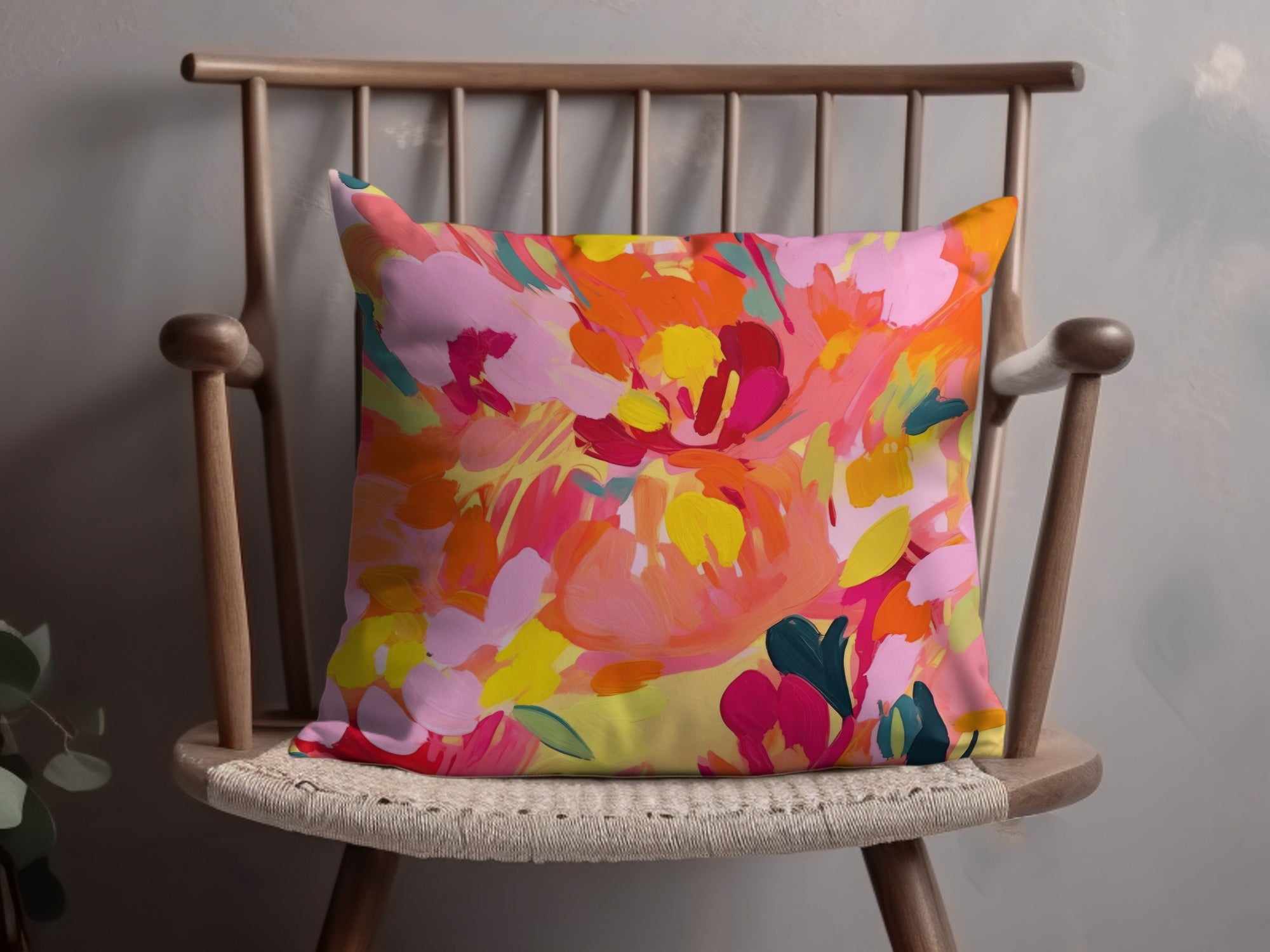 Colorful Abstract Floral Design Pillow for Home Decor