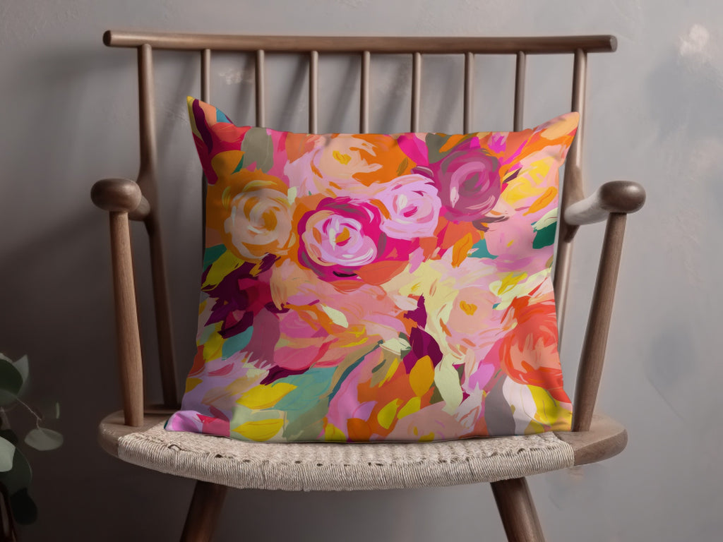 Vibrant Floral Design Throw Pillow with Abstract Patterns