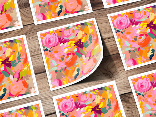 Bright Floral Abstract Art Print with Roses Design